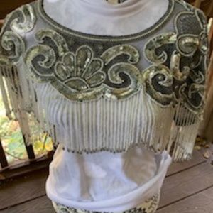 Glitz! Beaded "Topper" Shawl/Shrug, Great Western Fringe, White Pearl Beads